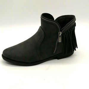 JC Womens Fringe Block Heel Side Zip Fringed Ankle Boot Cushion Black Sz 6 M NEW